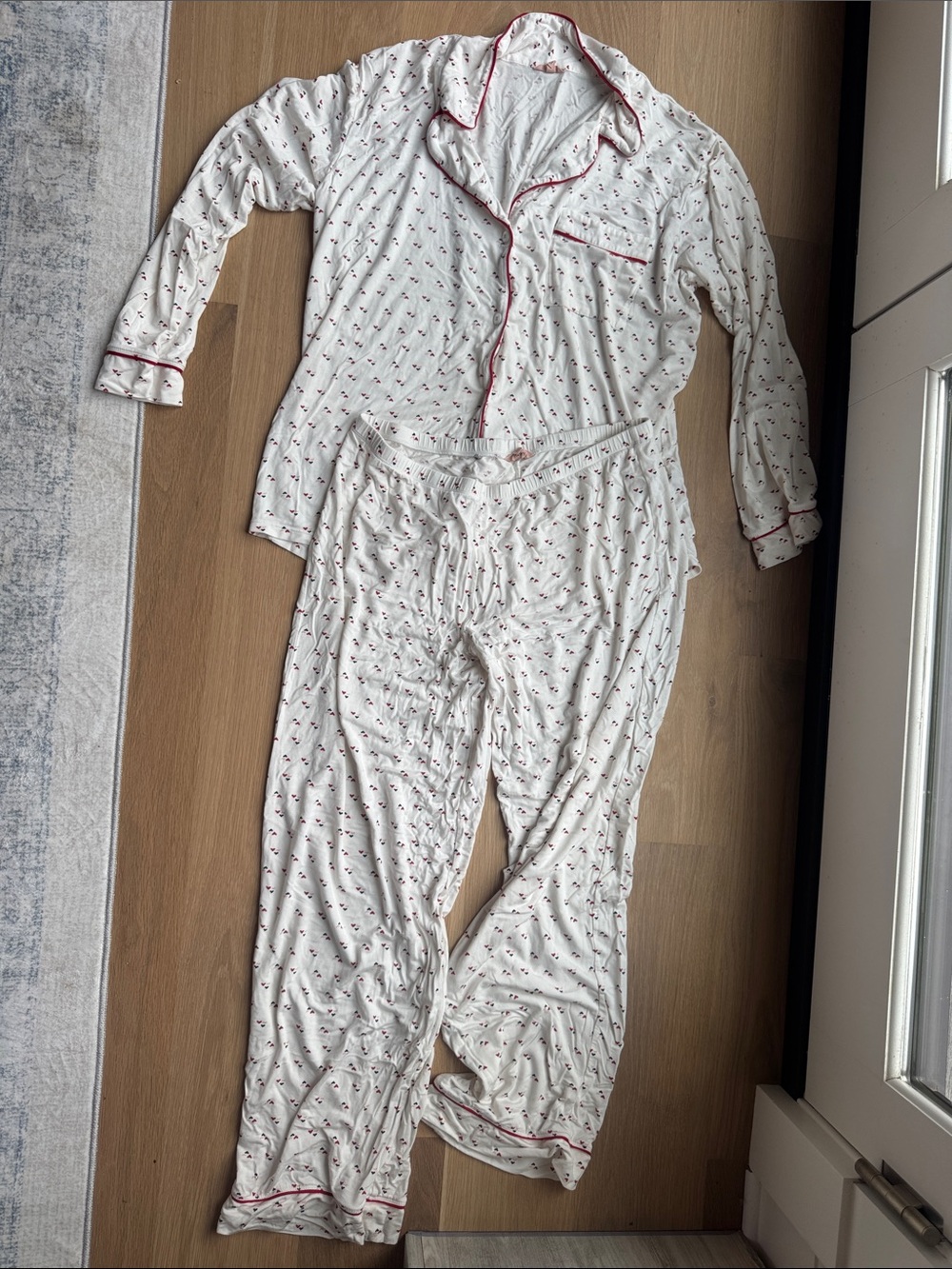 Eberjey Womens White Pajama Set with Pink Trim